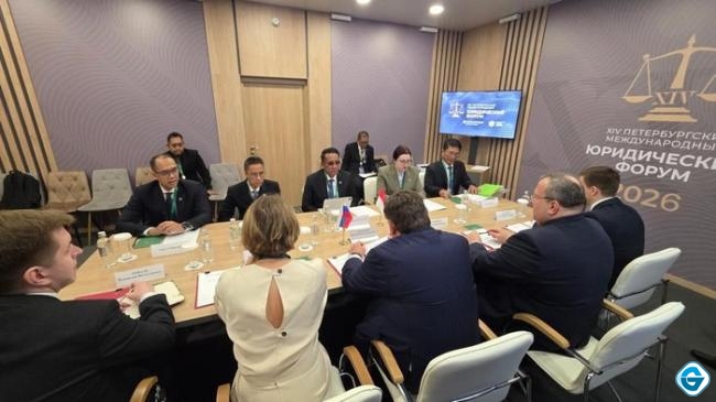 Bawa Posbankum Desa ke Forum Hukum Rusia, Menkum Perkuat Diplomasi Global