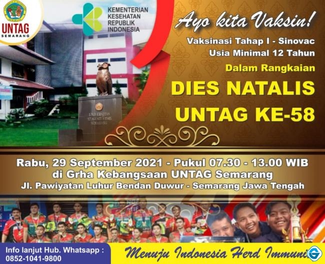 Dies Natalis ke 58 UNTAG Semarang Gelar Vaksinasi di Graha Kebangsaan Kampus Bendan Duwur