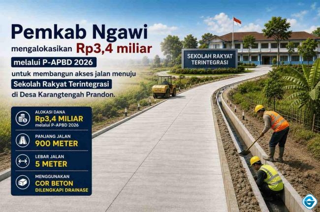 Tingkatkan Akses Sekolah Rakyat, Pemkab Ngawi Kucurkan Rp3,4 Miliar untuk Jalan Cor Beton