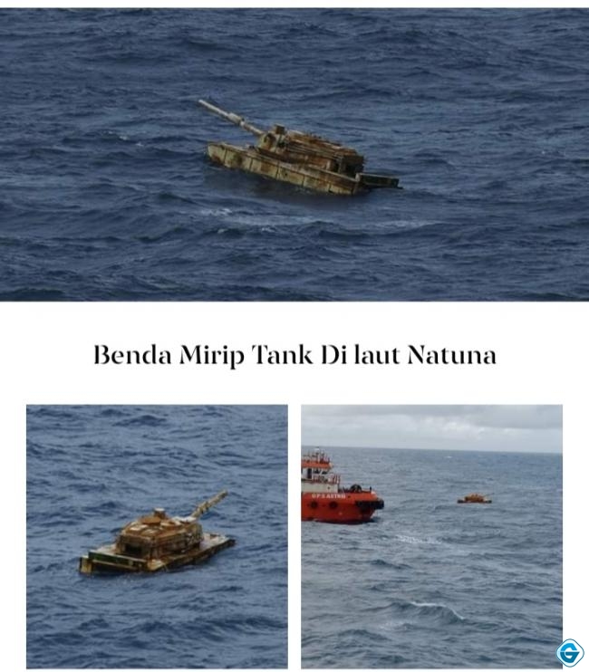 Heboh! Benda Mirip Tank Hanyut di Laut Natuna
