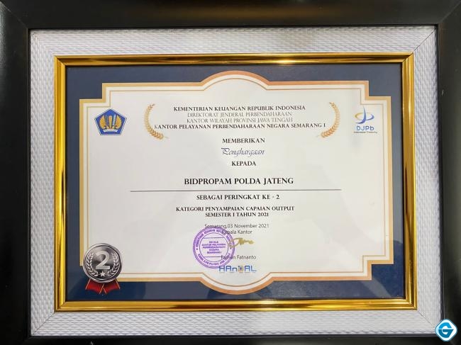 Membanggakan, Bidpropam Polda Jateng Raih Empat Penghargaan dari KPPN Semarang I